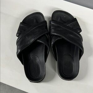 Vince Black Leather Crossover Mules